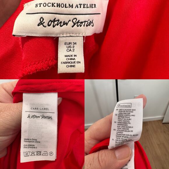 & Other Stories Satin Dress Red Midi Bias Cut Slip Party Holiday Cocktail Size 2 - Picture 14 of 15